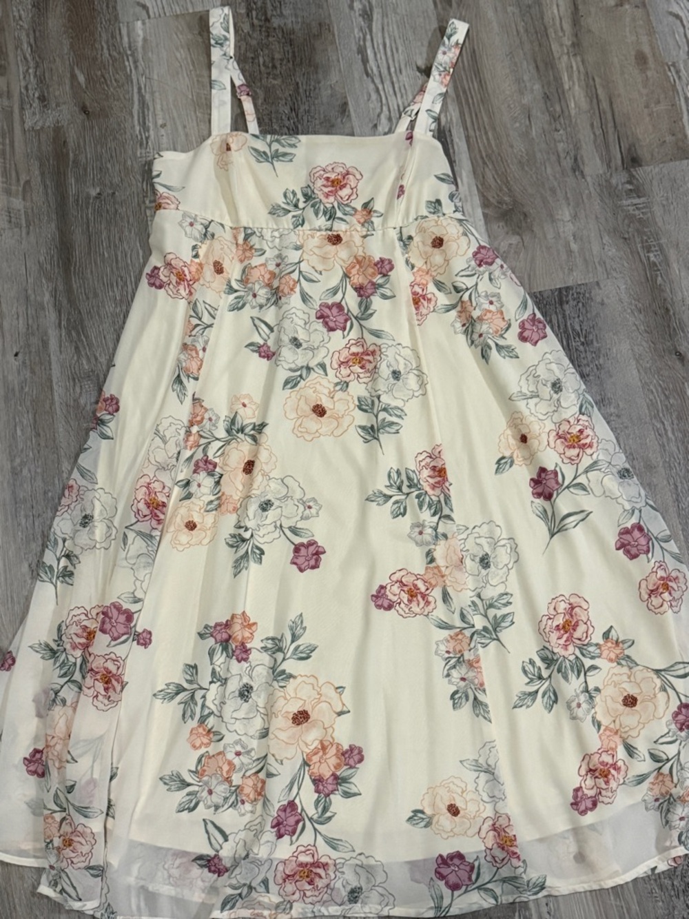 Torrid 00 10/12 Ivory Floral Smocked Midi Dress Spaghetti Strap Chiffon Spring